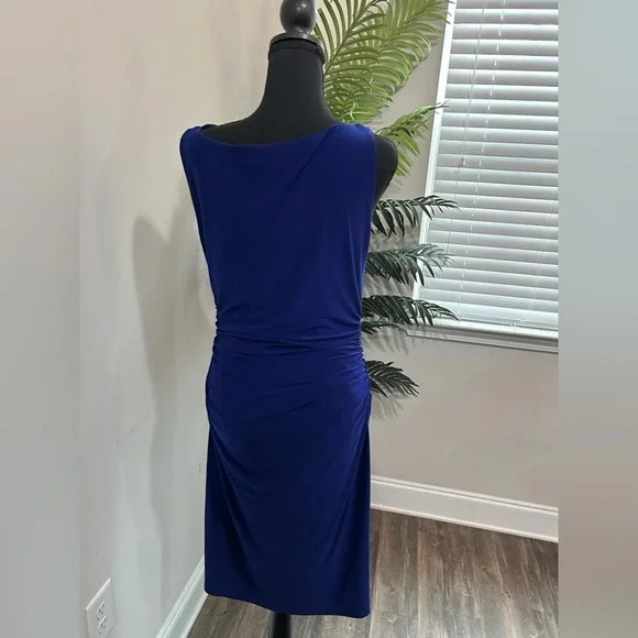 Lauren Ralph Lauren Royal Blue Cowl Neck Ruched Sheath Dress Size 10 Sleeveless - Picture 5 of 7